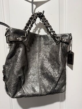 Coach Metallic Gray Chain-Handle Women’s Tote Bag